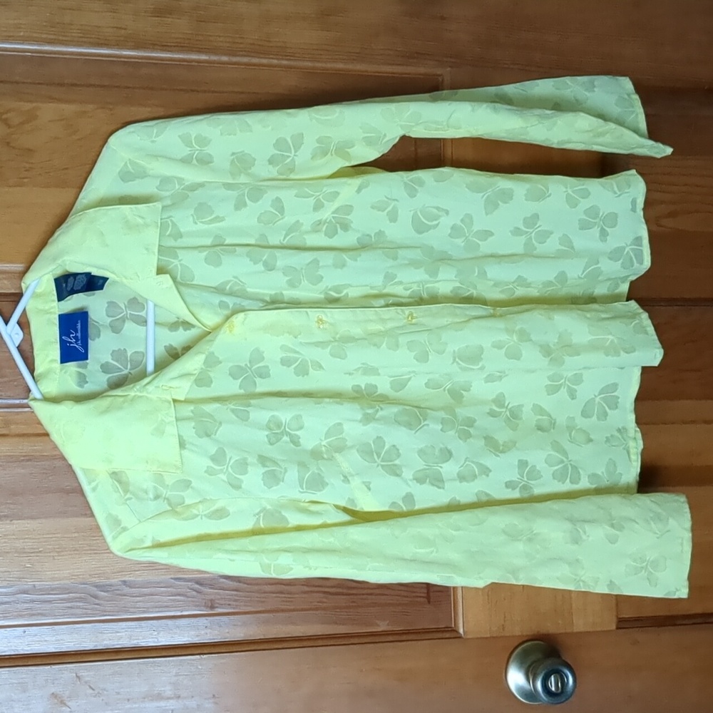 j.h. collectibles yellow button up shirt butterflies medium